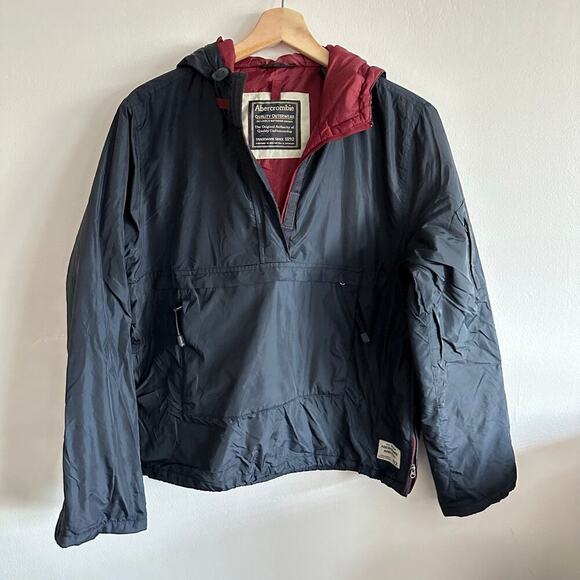 Abercrombie & Fitch Blue & Red Anorak kangaroo Pouch Pullover Jacket Size Small - Picture 10 of 10